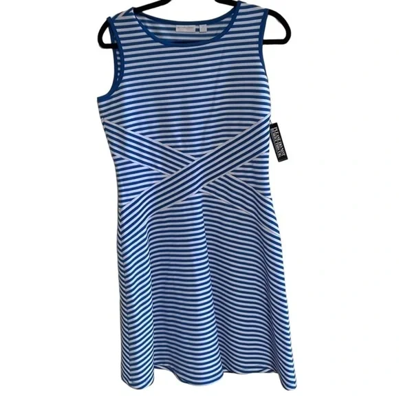New York & Company Collection Sleeveless Dress White/Blue - Picture 1 of 6